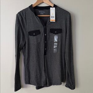 Relativity Black and Gray Striped Henley